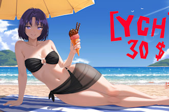 ych swimsuit, beach, anime summer