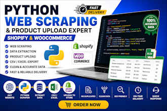 scrape products from any website and upload to shopify or woocommerce