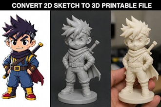 convert 2d sketch to 3d toy image to printable 3d model 3d character sculpt stl