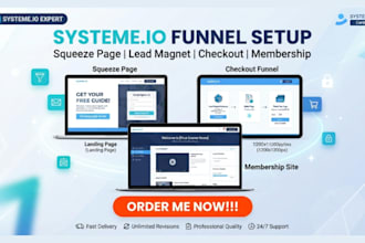setup systeme io squeeze page lead magnet chectout funnel and membership setup