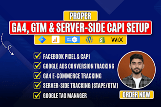 setup ga4 ecommerce, google ads conversion, server side tracking via GTM