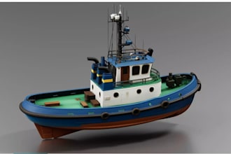design tugboat, yacht cargo ship, fishing vessel, marine asset, unity game asset