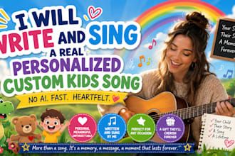 write and sing a real personalized custom kids song  no ai fast, heartfelt