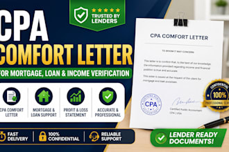 prepare a CPA comfort letter for mortgage, loan and income verification needs