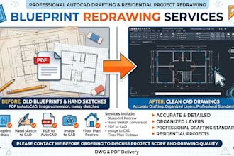 redraw blueprint floor plan PDF sketch image into autocad drawing