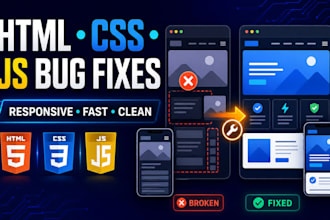 fix HTML CSS javascript bugs and responsive issues