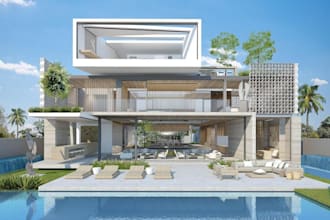 house interior, exterior  3d rendering