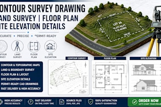 prepare contour survey drawing, land survey, floor plan, site elevation details