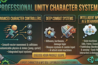 develop unity character controllers combat systems and npc systems