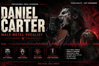 record male metal vocals, growls, scream, rock,  metalcore, extreme vocals