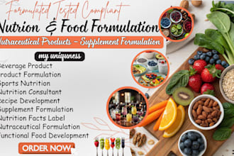 formulate nutritional beverages, supplement energy drinks, recipe food products