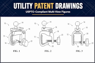 create utility patent, patent drawings and technical line art for uspto