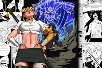 create manga webtoon comic, manhwa comic, manga cover in manga art style