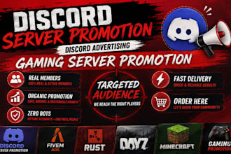 promote minecraft server promotion dayz, rust, fivem, gaming server, discord ad