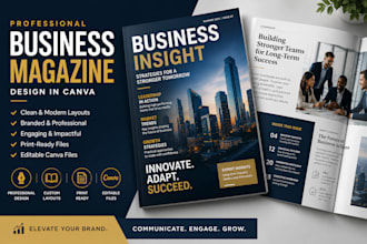 design a professional business magazine in canva
