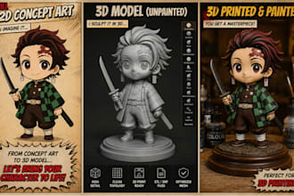 convert 2d image to 3d character model sculpt figurine stl file for 3d printing