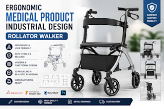 create ergonomic medical product industrial design rollator walker 3d cad design