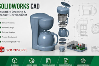 design solidworks cad, assembly drawing, consumer product development