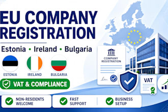 register eu company in estonia, ireland, bulgaria with vat and compliance