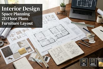 do interior design, space planning, 2d floor plans and furniture layout