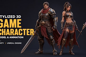 create stylized 3d game character model game animation for unity unreal engine