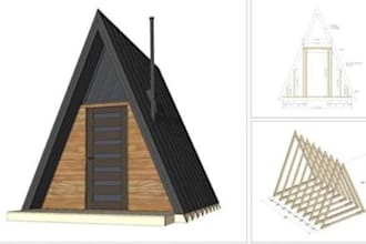 design tiny house, adu, cabin, floor plan, permit drawings and 3d rendering