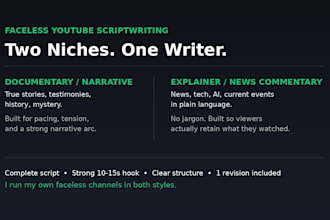 write engaging faceless youtube scripts for documentary or explainer channels