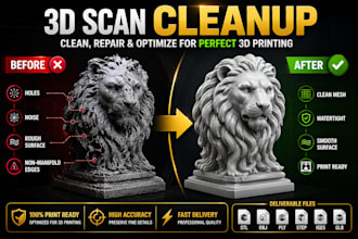 improve 3d scanned model with 3d cleanup, 3d reverse engineering for 3d printing