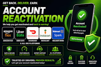 reactivate uber eats, grubhub, paypal, ebay, and amazon flex accounts