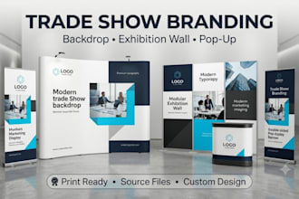 design trade show backdrop banner, exhibition wall and popup banner