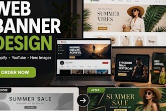 design professional shopify banner youtube banner, hero image and web banner