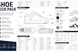 sneaker and footwear tech packs with technical flats