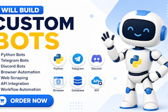 build python bot, telegram bot, discord bot and browser automation