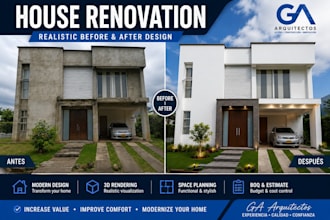 house renovation design with before and after rendering