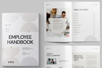 design an employee handbook, sop template, and price list