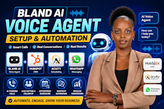 bland ai voice agent setup hubspot CRM, acuity scheduling, make whatsapp