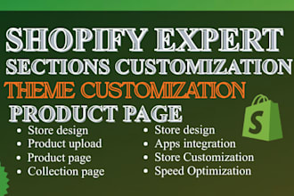 customize shopify theme homepage, product page, catalogs, sections