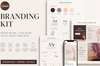 design canva branding kit, brand board, logo guide and social media template