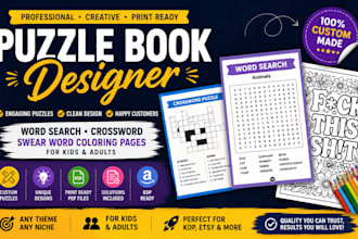 design custom word search puzzle book, sudoku, activity book for kdp