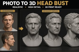 ceate realistic photo to 3d head model 3d bust face likeness stl for 3d printing