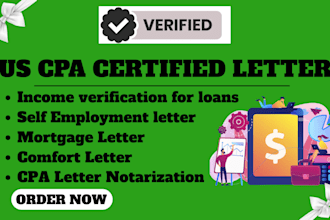write, prepare, sign CPA letter, financial verification, employment verification