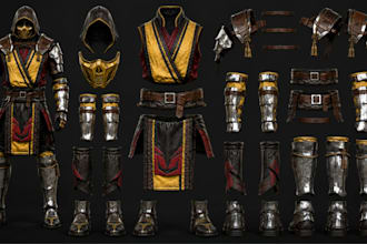create 3d cosplay model, 3d armor, 3d weapon 3d helmet, mask for printing