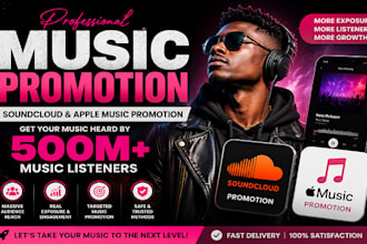 do music promotion soundcloud and apple music promotion to 500m music listeners