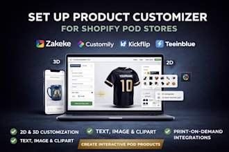 setup zakeke customily, kickflip 2d 3d product customizer for shopify pod store