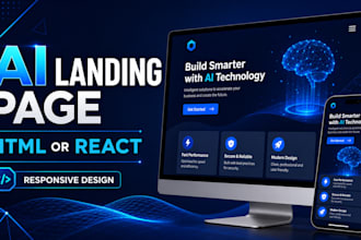 build a responsive ai powered landing page in HTML or react