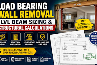do load bearing wall removal design, lvl beam sizing and structural calculations