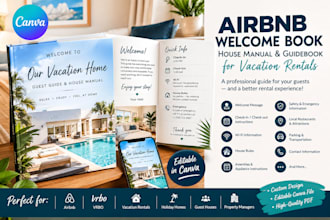 design canva airbnb welcome book house manual guidebook vacation rental guest