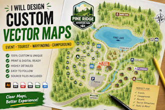 design custom vector map, event, tourist, wayfinding and campground