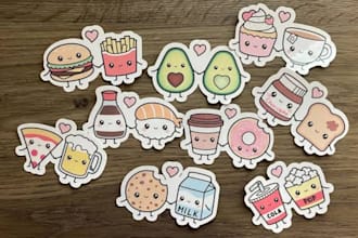draw custom cute kawaii sticker designs, cartoon character or emoticons