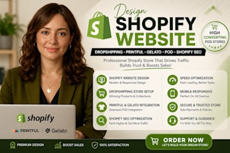 design shopify website shopify dropshipping printful gelato pod shopify etsy SEO